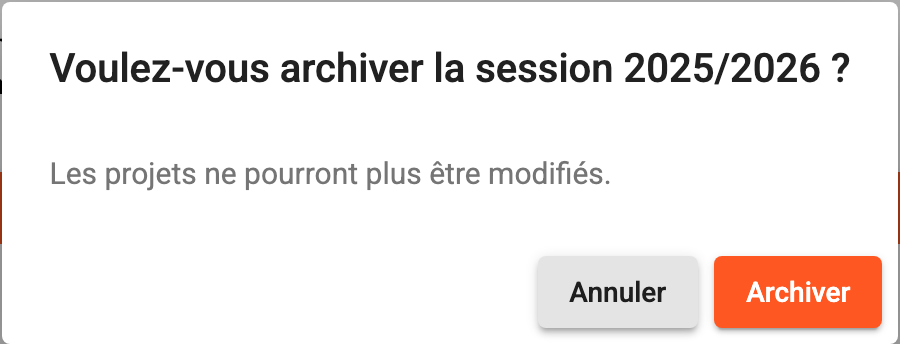 La fenêtre de confirmation de l'archivage d'une session
