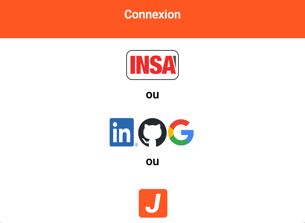 Les trois voies de connexion : logo INSA, fournisseurs externes, J de Jumplyn