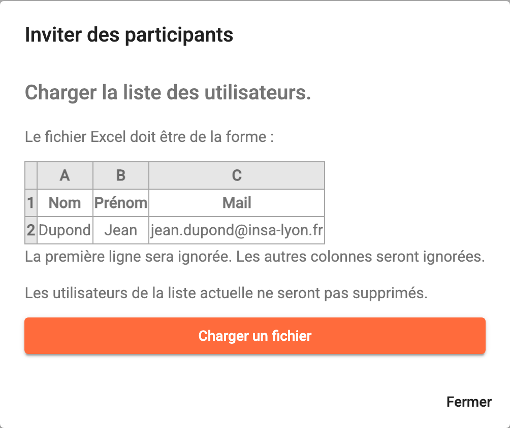 L'import d'une liste d'encadrants au format Excel