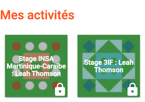 La page Mes activités et ses vignettes d'activités
